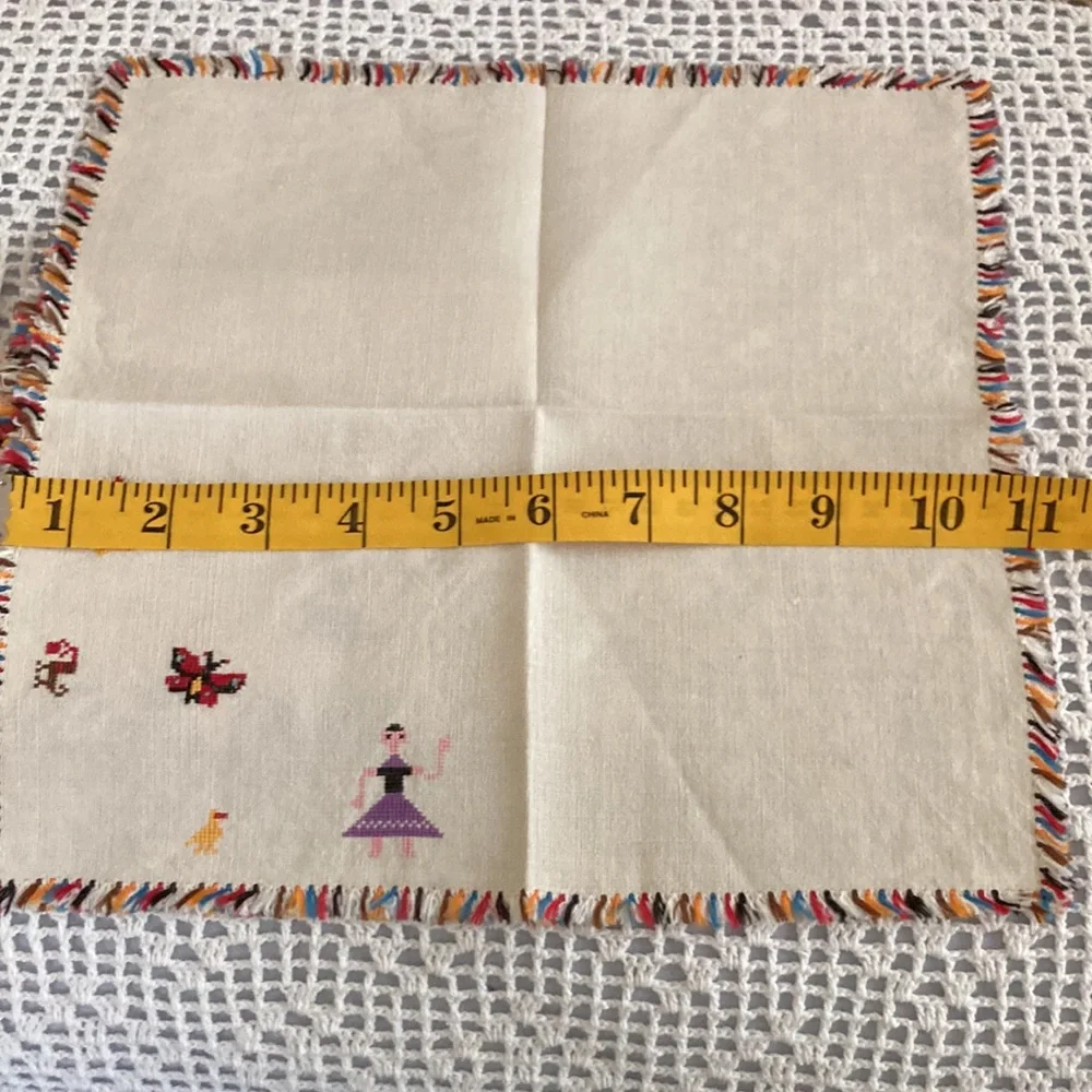 Three Vintage Linen Cocktail Napkins, Rare, Cross Stitched on this fine …